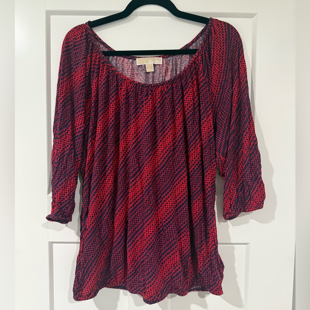 Michael Kors Red and Blue Polka Dot Blouse